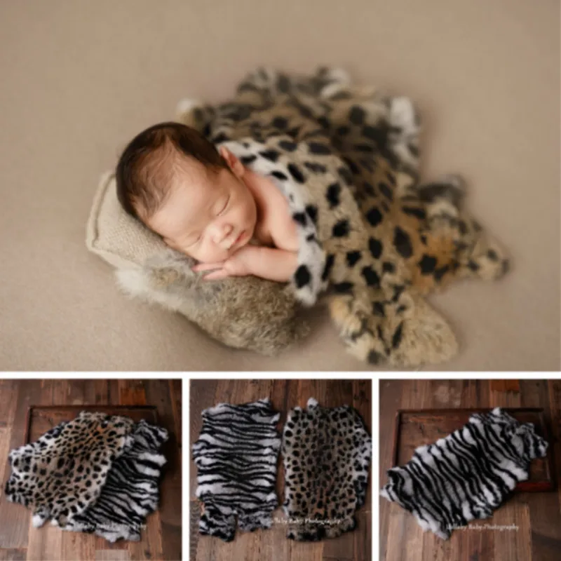 Newborn Photography Props Baby Photo Fur Blanket Leopard Print Blanket Zebra-stripe Blanket Infant Shoot Accessories Prop Filler
