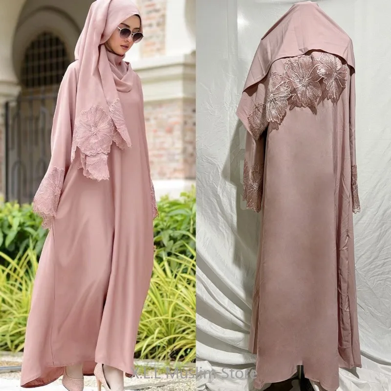Muslim Hijab Eid Ramadan Abaya Dubai Embroidered Kebaya Moroccan Femme Dress Caftan Kaftan Women's Prayer Garment(With Scarf)