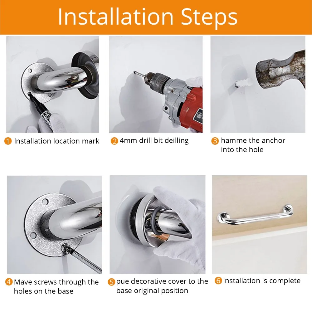 Description Picture 5 of itemJUSTOOL Stainless Steel Anti-Slip Safety Shower Bath Grab Bar Bathroom Wall Grip Handle Towel Rail Hand Grip Toilet Bar