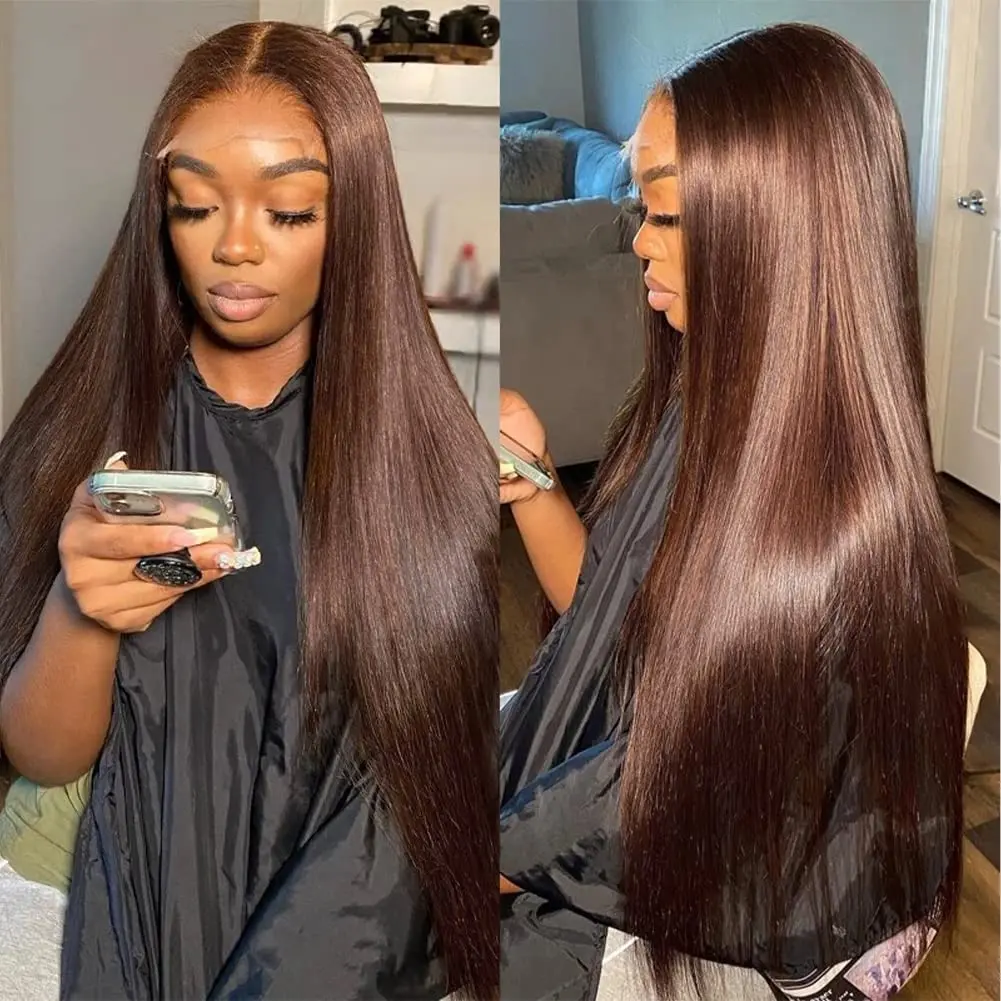 

13x4 Chocolate Brown Lace Front Wigs Human Hair with Baby Hair Straight Lace Frontal Wigs Pre Plucked Hairline #4 150 Density