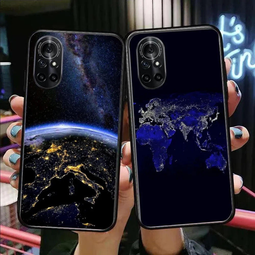 Custodia Per Cellulare Earth Dark Map Per Honor 90 70 50 20 7S X9 X8 X7 Magic 4 3 Pro Cover Morbida Nera Per Telefono Funda