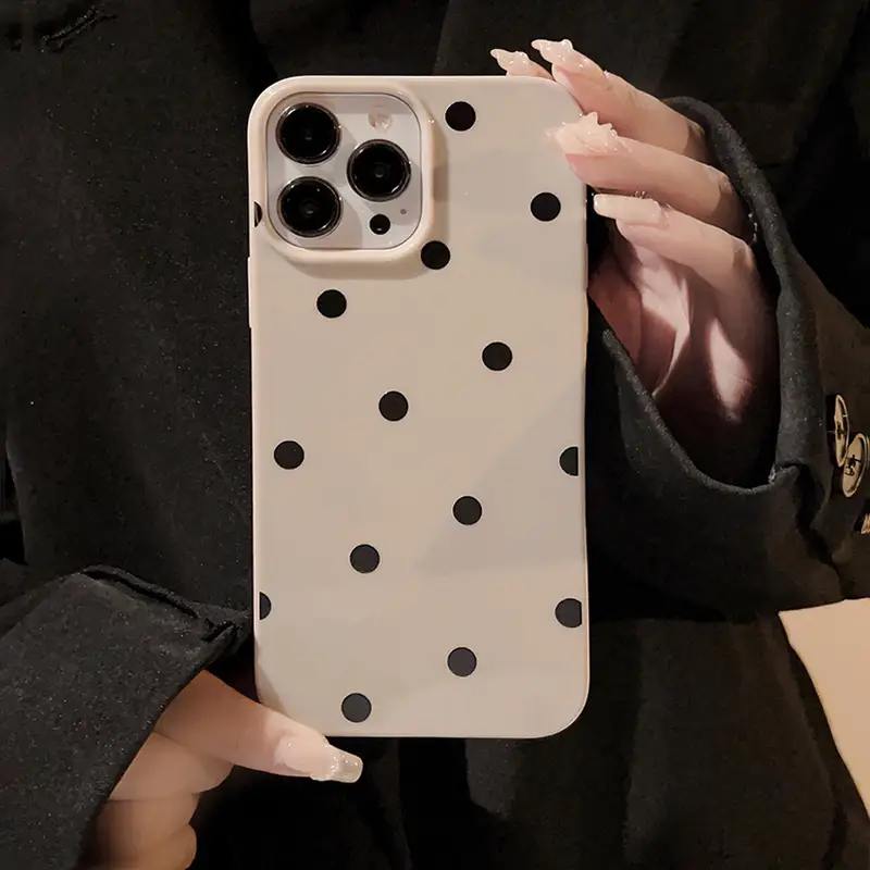 New Korean INS Polka Dot Print Khaki Soft Phone Case For iPhone 16 15 14 13 12 11 X XS XR Pro Max Plus Shockproof Bumper Cover - Image 7
