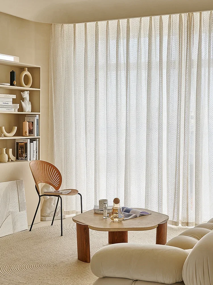 

Promotion New Light Luxury Curtains For Living Room Bedroom Home Decor Wabi-sabi French Screens Translucent Romantic
