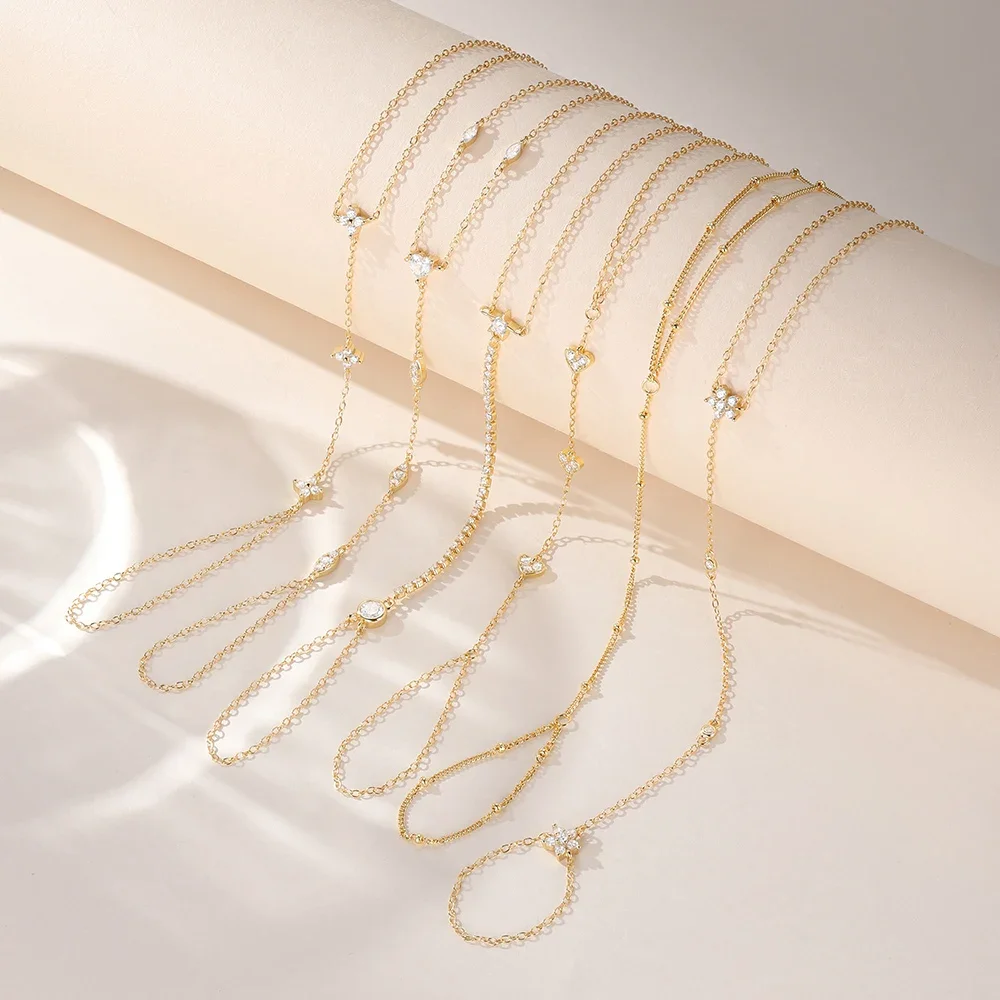 CANNER 925 فضة شكل قلب البتلة تشيكوسلوفاكيا إثارة الزركون سوار سلسلة حلقية للنساء بساطتها اليد سلسلة أساور