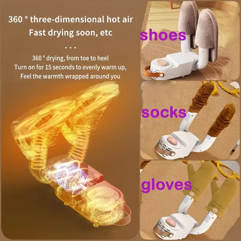 Portable shoes and boots dryer intelligent constant temperature control 360 cycle timer automatic shutdown fast drying