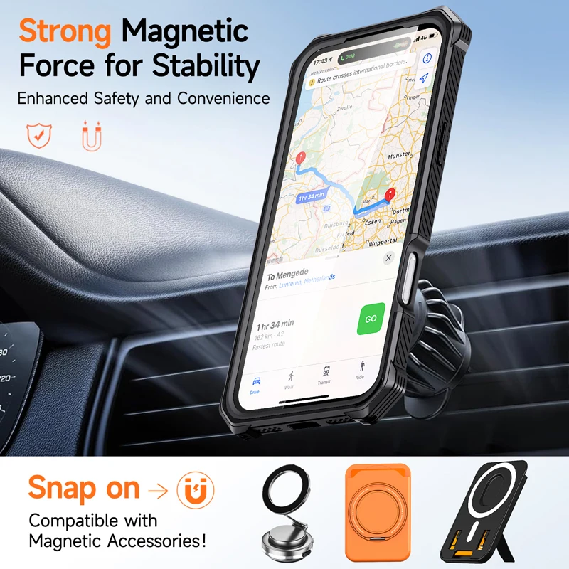 ELVEV Magnetic Rugged Armor Shockproof Phone Case with Bracket