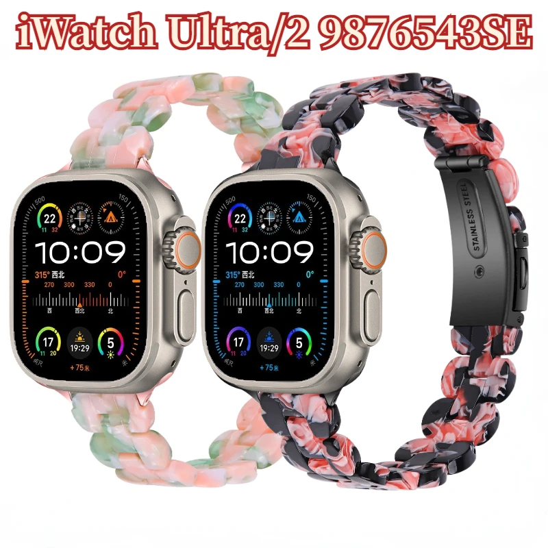 Slim Resin Strap for Apple Watch Band 9 8 7 45mm 41mm Women Bracelet Wristband Correa IWatch 6 5 4 3 SE 44mm 40mm 42mm 38mm Belt