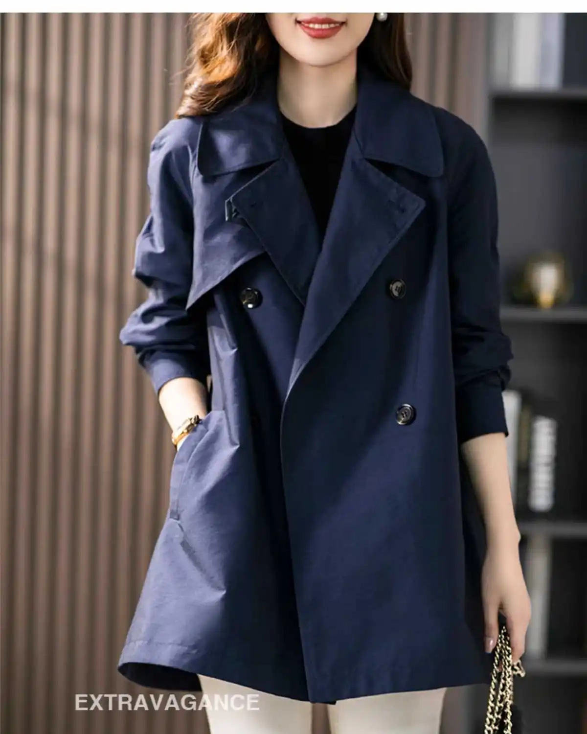 

2024 New Stylish Windbreaker Coat for Women Tops Navy Khaki Coats Jackets Korean Loose Trench Outerwear Ladies Outerwear