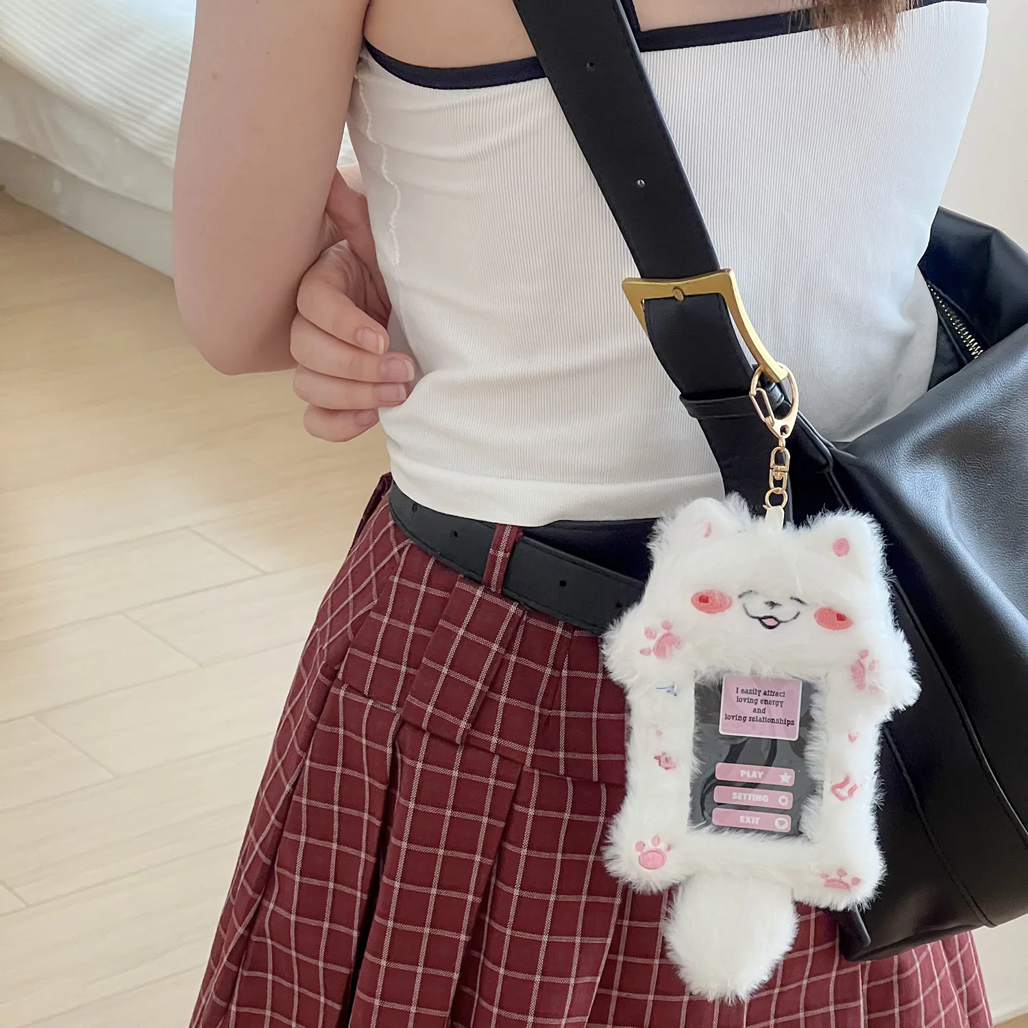 1pcs Plush Photocard Holder with Keychain, Cute Rabbit Plush Photocard Holder, Cartoon Card Cover Rabbit Photo Protective Case 4