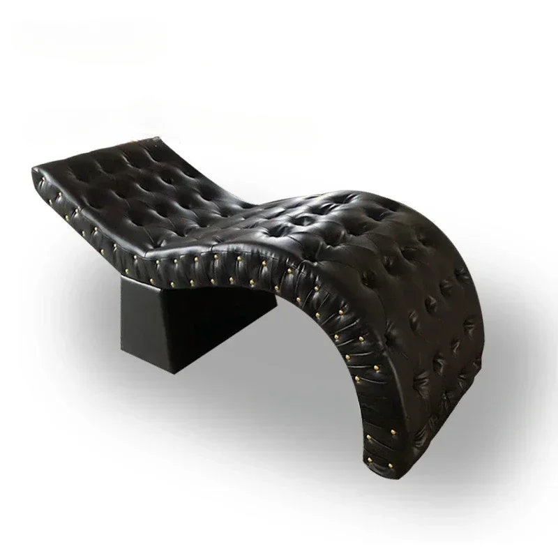 S-shaped Eyelash Tattoo Bed  Facial Care Massage Bed  Curved Leather Velvet Buckle Design  Beauty Salon 2