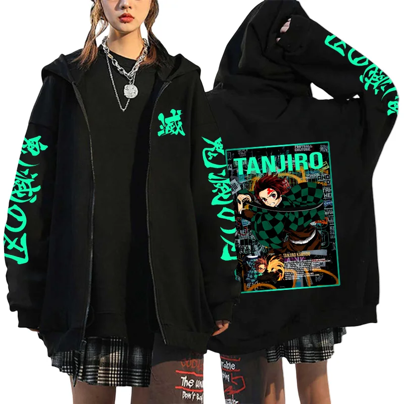 Anime Graphic Zip-Up Casual Women's Streetwear Hoodies - true deals club