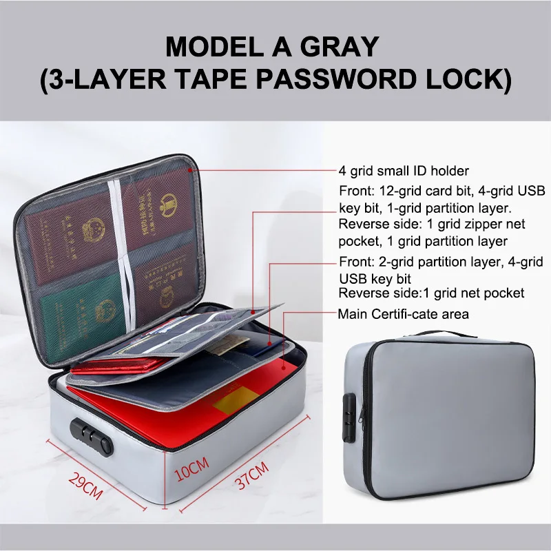 Sac à documents arrangavec fermeture éclair, étui à cartes multicouche, sac de fichiers de voyage étanche, boîte de rangement de papiers, poudres d'argent, évaluation de sécurité