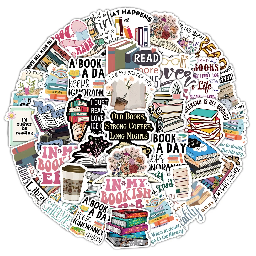 10/50pcs Cartoon Book Worm Book Reading Stickers Notebook Diary Motorcycle Skateboard Computer Decal Luggage Graffiti Sticker 3