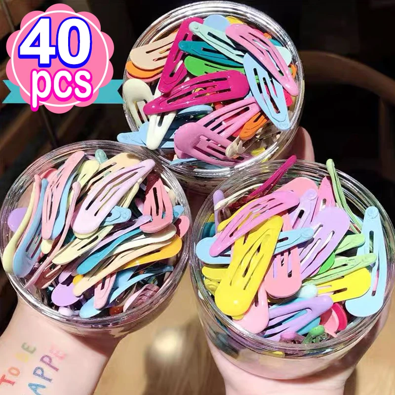 

10-40Pcs/Set Colors Hair Clips For Women Girls Fashion Solid Kids Hair Accessories Snap Metal Barrettes Hairpins Clip Bobby Pins
