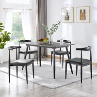 Mid Century Dining Chairs Armless with Backrest Modern Kitchen Chairs Metal Legs Fabric Leather Seat Set of , Black 1