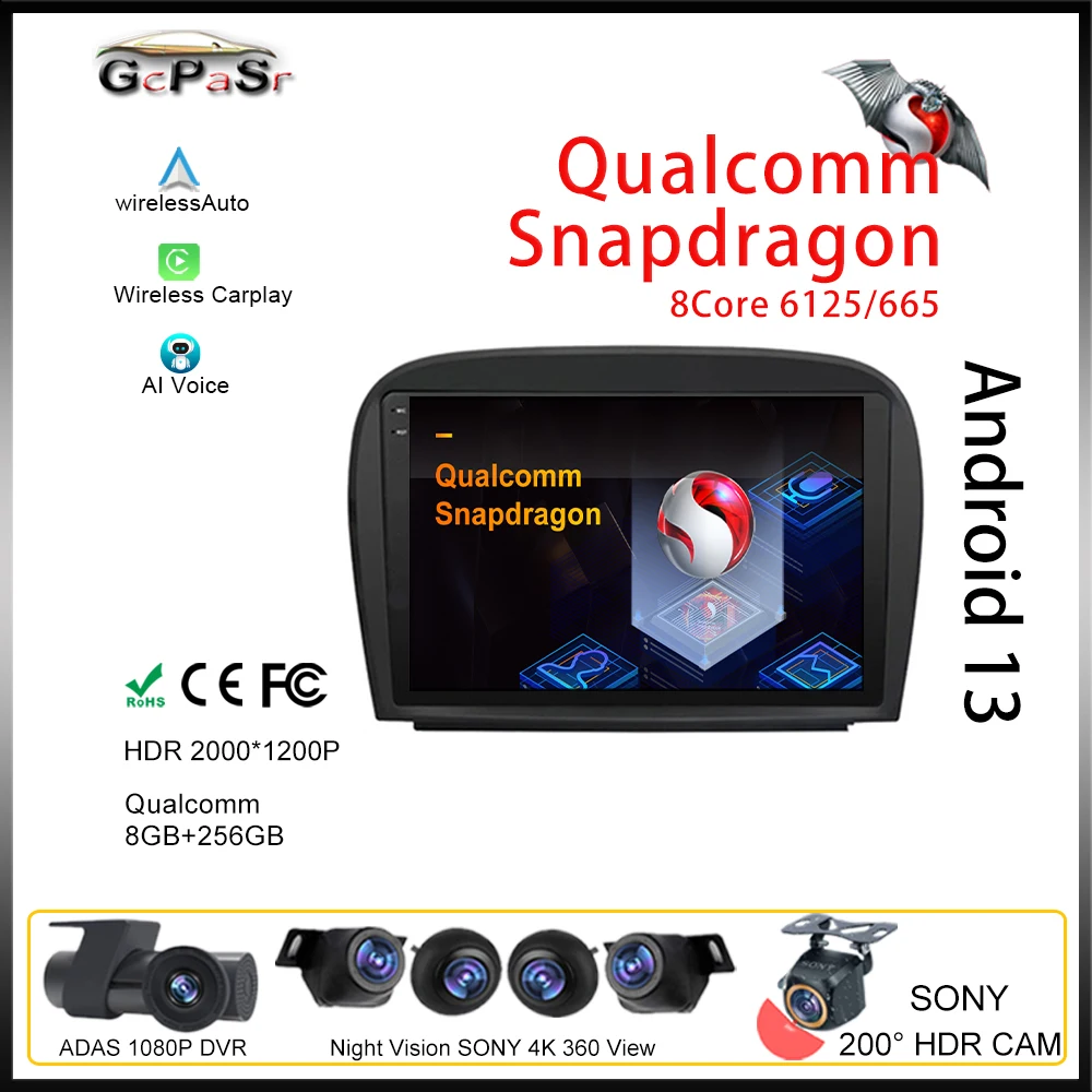 Qualcomm Android Per Mercedes Sl R230 Sl350 Sl500 Sl55 Sl600 Sl65 2001- 2007 Auto Car Radio Player Stereo Ad Alte Prestazioni 5G Bt