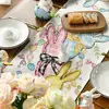 Easter Bunny Floral Bow Rabbits Eggs Linen Table Runner Party Decor Spring Farmhouse Kitchen Table Runner Easter Decorations 5