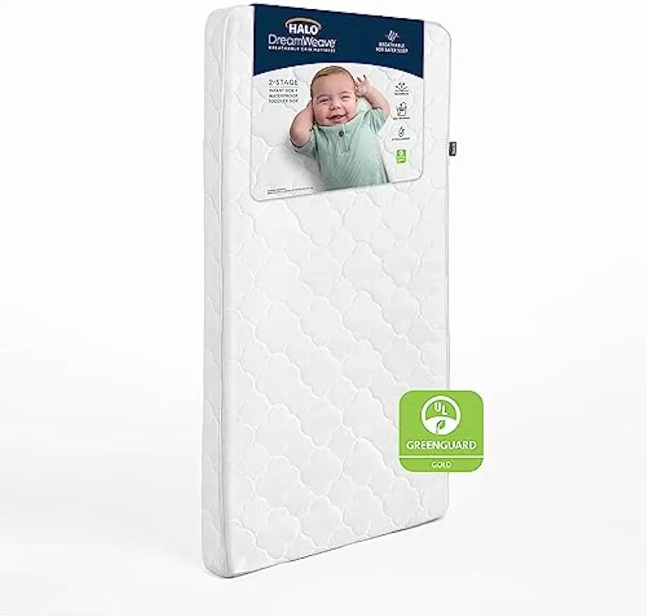 

Матрас для детской кроватки HALO DreamWeave, дышащий двухсторонний двухступенчатый дизайн, 100% дышащий матрас,
