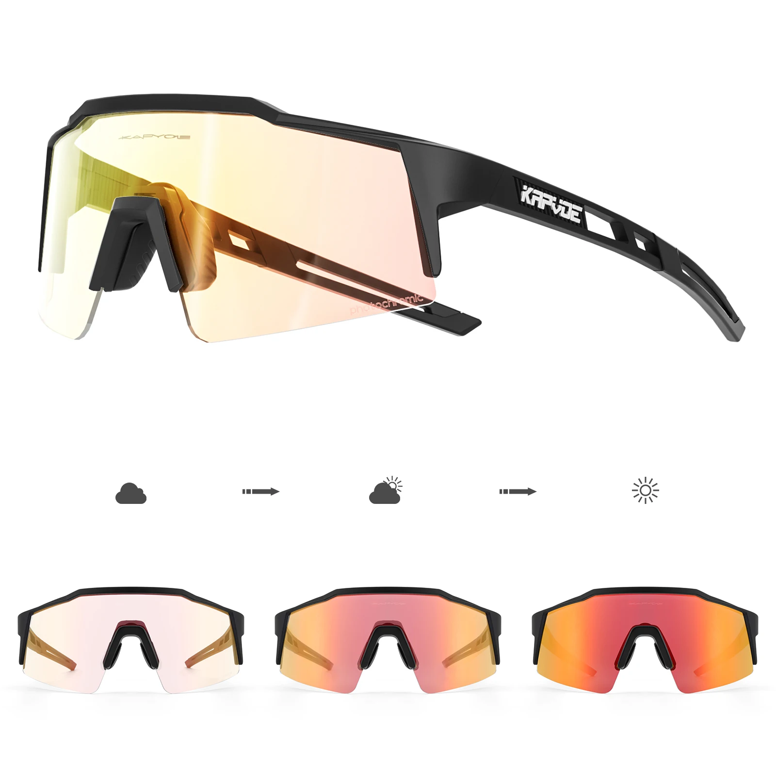 Kapvoe Photochrome Outdoor-Radsport-Sonnenbrille für Herren, Fahrradbrille, Mountainbike-Brille, Damen, Sport, Laufen, UV400-Brille