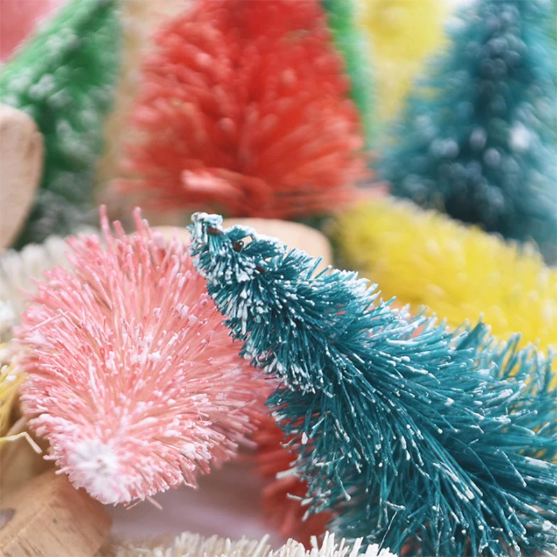 10-500Pcs Mini Christmas Tree Ornament Small Artificial Pine Sisal Snow Landscape Xmas Trees Christmas Tabletop Party Decor Gift