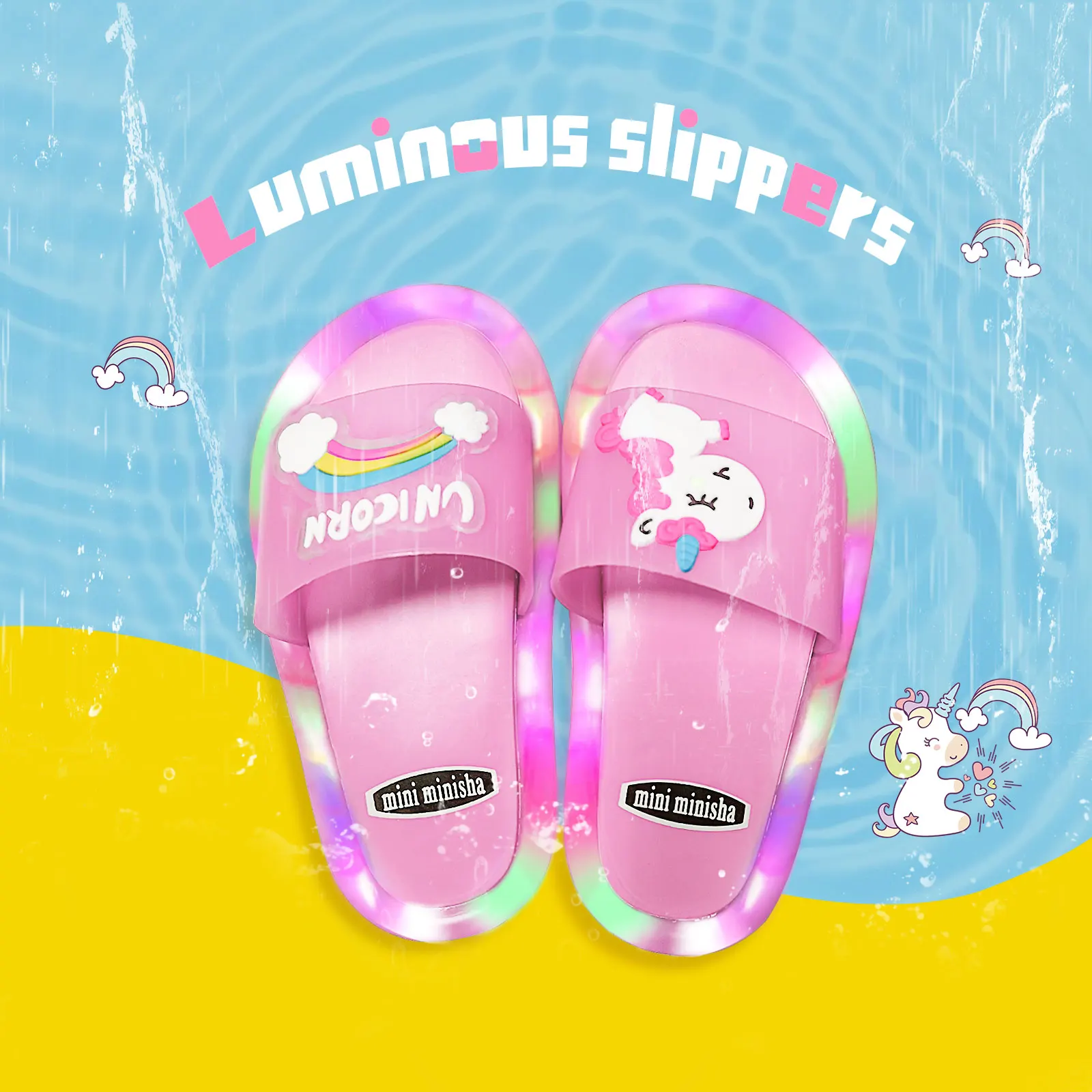 2022 Kids Slippers Cartoon Children Unicorn LED Slippers Baby Bathroom Sandals Kids Shoes for Girl Boys Light Up Shoes Toddler bata children's sandals