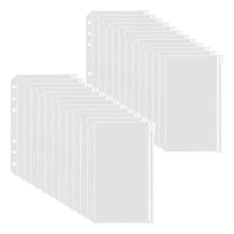 100PCS A6 바인더 포켓 6홀 바인더 파우치 지퍼 폴더 6링 바인더용 PVC 현금 예산 봉투 지퍼 백