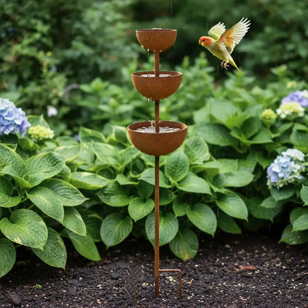 Adorno de Jardín para Exteriores, Recipiente Metálico para Pájaros, Decoración para Recolección de Agua de Lluvia, con P