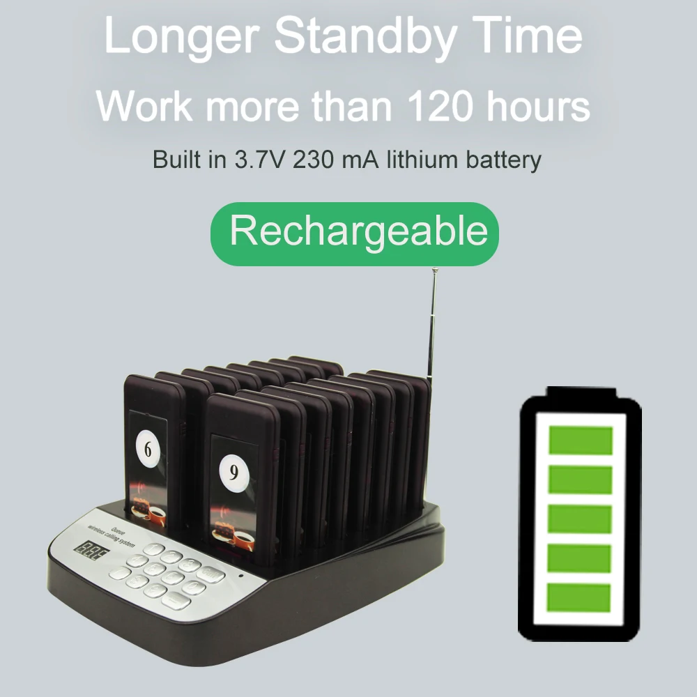 ping CTP301 Wireless Restaurant Pager System Call Waiter Restaurant Paging Calling Buzzer 16 Pagers for Cafe Bar Clinic