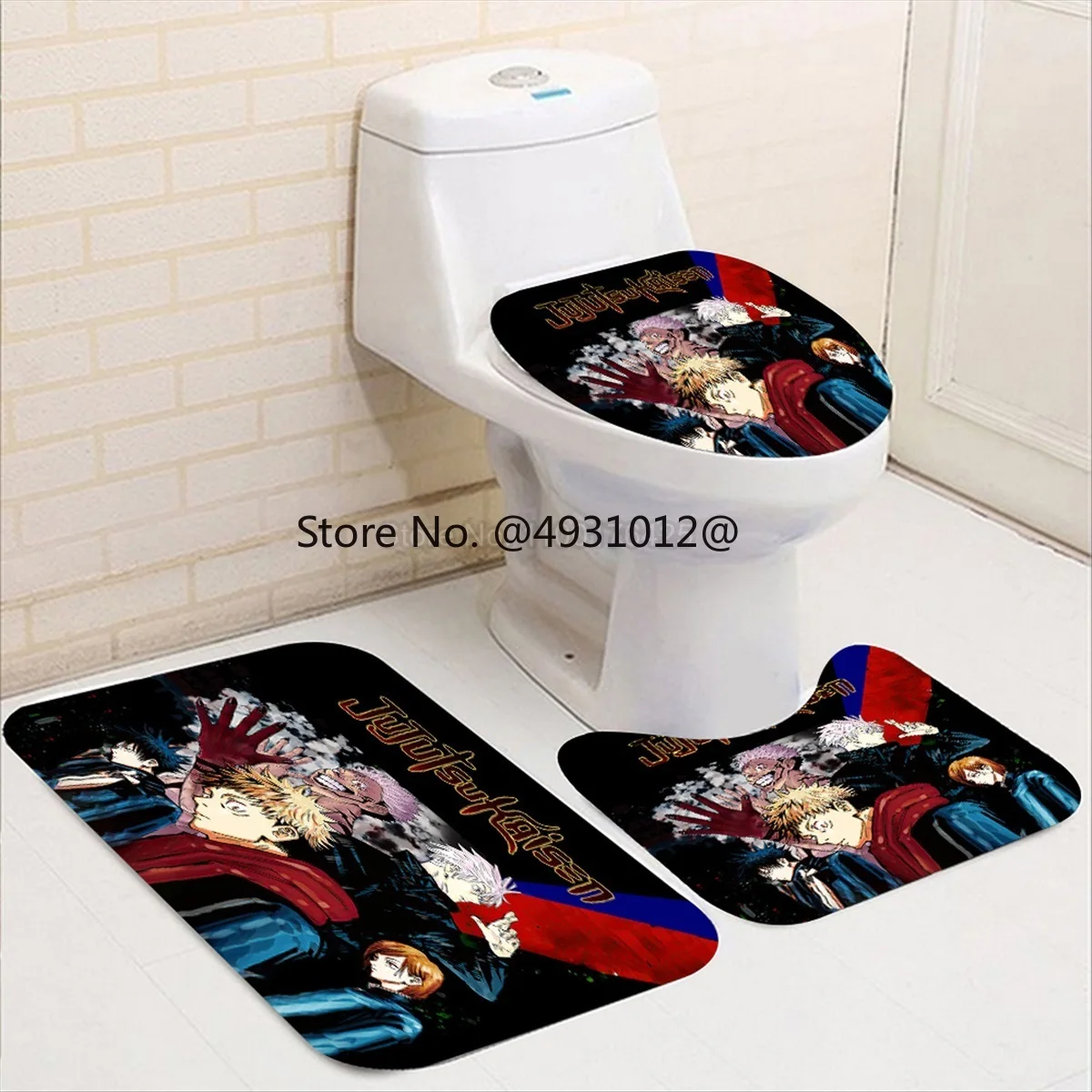 2024 Anime Jujutsu Kaisen Shower Curtain Set Waterproof Washable Bath Drapes Anti-slip Rugs Toilet Lid Cover Bathroom Mat