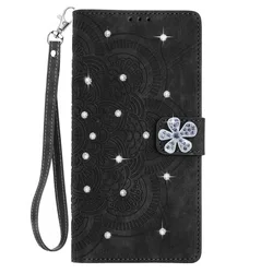 Glitter Flip Leather Wallet Case with Lanyard and Card Slots - Galaxy S25 (Black)