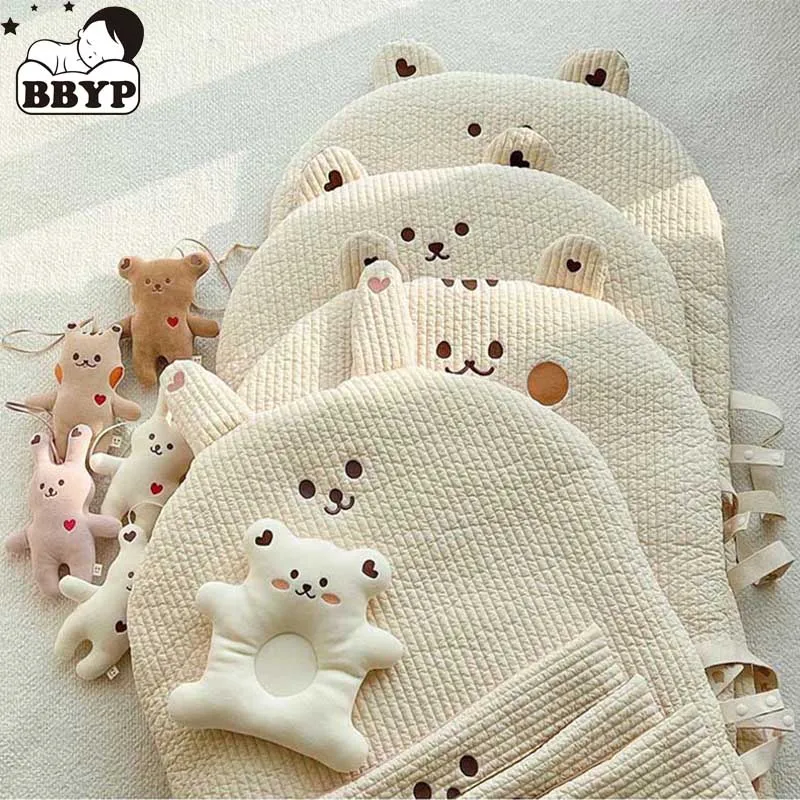 Cartoon Bear Embroidery Quilting Mattress for Newborn Baby Items Portable Travel Kindergarten Quilt Cover Mattress Cotton Bed Pa