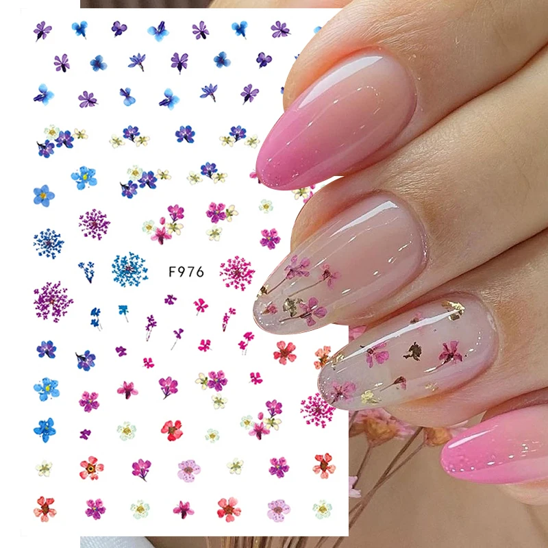 

3D Nail Stickers Pink Blue Flower Sliders for Nails Gold White Bronzing Leaves Self Adhesive Decals Nail Design Art Decorations