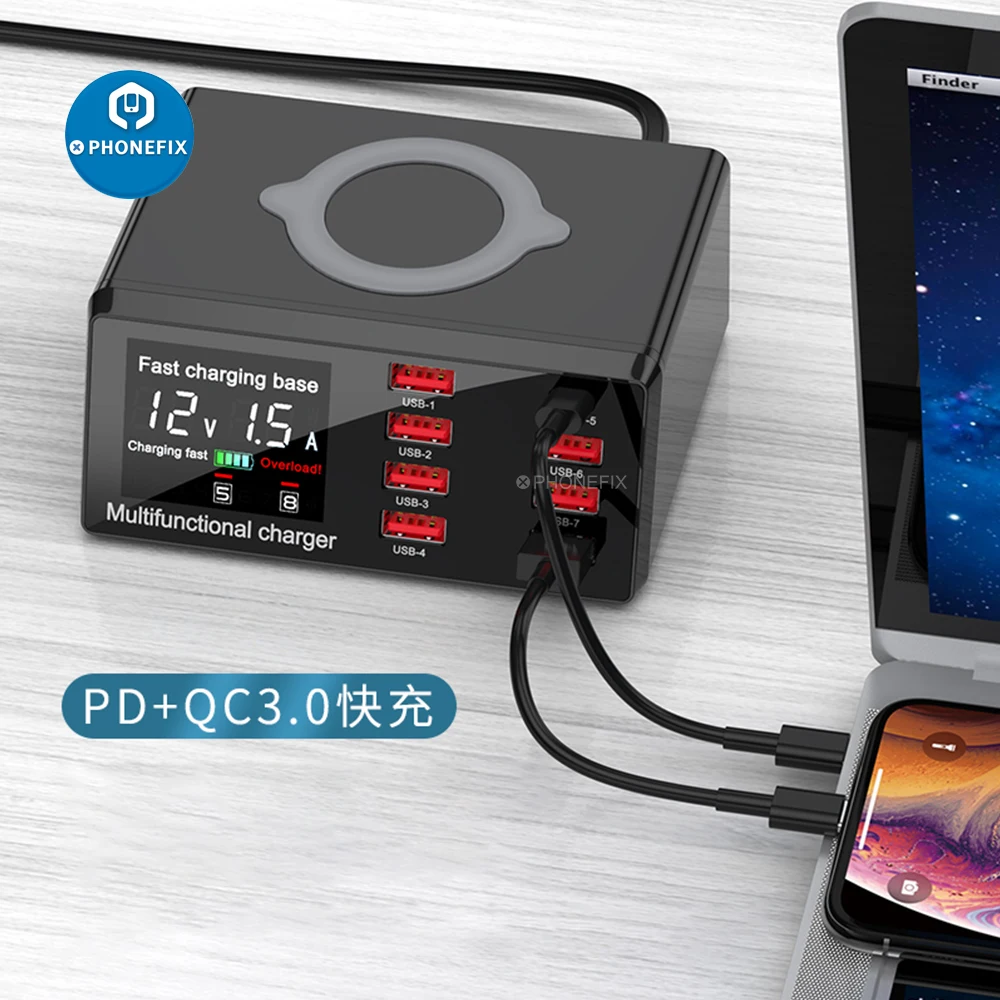 다기능 충전기 MECHANIC V-Power 8Pro USBX9 X9M 110W USB 무선 스마트 LED 디스플레이 빠른 충전 전화 충전 스테이션