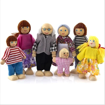 Kids Wooden Furniture Miniature Play Toy Mini Dolls Set Figures Family Humanoid Doll Children House Boys Girls Pretend Gifts 1