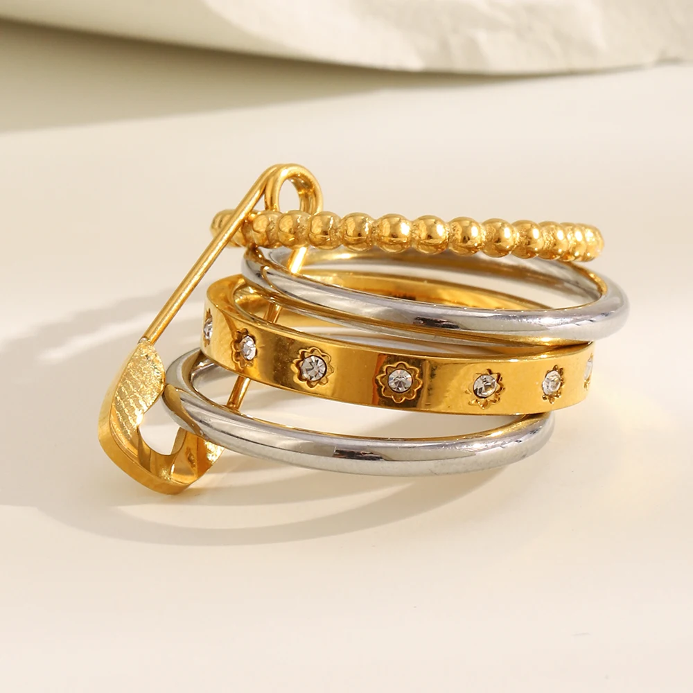 Waterproof 18K Gold Plated Pin Loop Buckle Ring