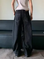 American Retro High Street Button Design Bootcu Bla Knife  Wide Leg Loose Long Jeans for Men And Women Trendy - Image 3