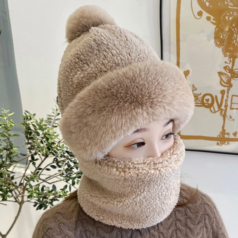 Plush Hat Women S Scarf Mask Integrated Ear Protection And Headband Cap 3