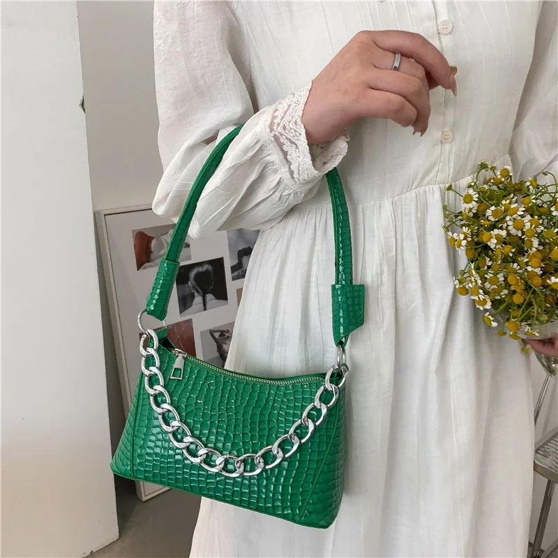 

Retro Pu Handbag Women's 2022 New Fashion Underarm Bag Texture Crocodile Pattern Shoulder Bag Chain All-Match Women's Bag