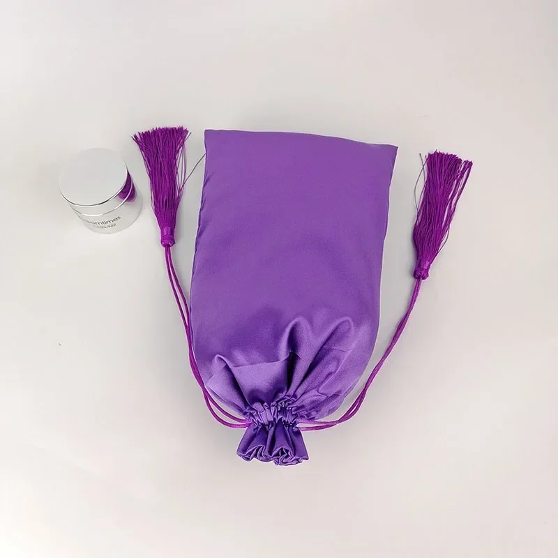 Luxury Hair Wigs Bag Custom Logo Packaging Bags Silk Satin Tassel Drawstring Gift Pouch Shoes/clothes Storage 18x30 30x40cm 50P