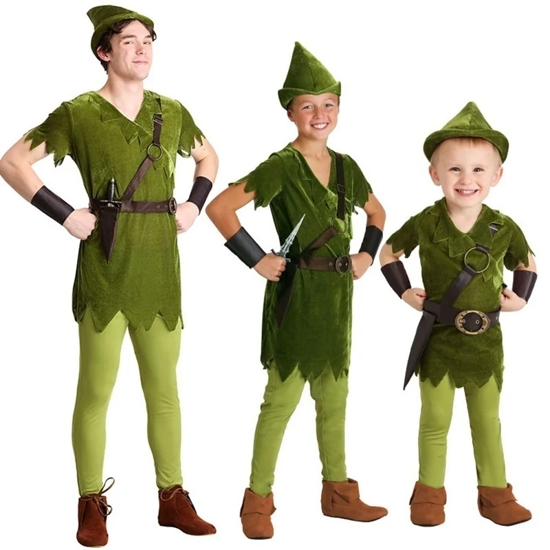 Halloween Party Cosplay Peter Pan Costume Bambino Bambini Cartoon Movie Costume Adulto Uomo Ragazze Ragazzi Peter Pan Costume