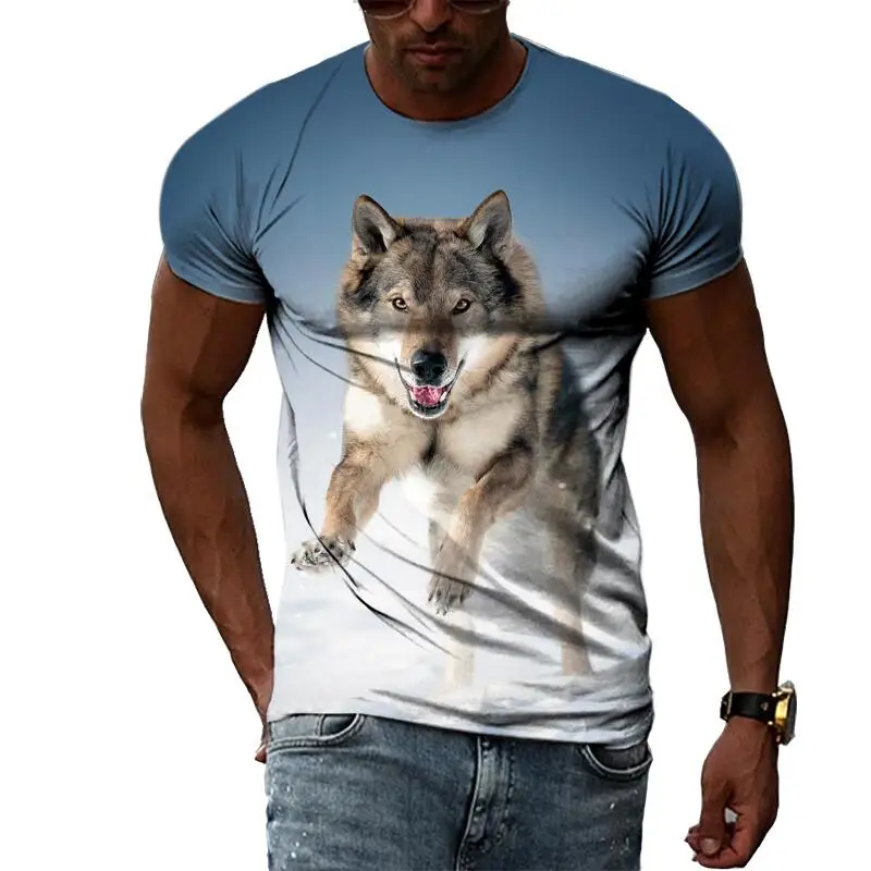 

Summer Fashion Animal Pattern Wolf T Shirts For Men Casual 3D Print Tees Hip Hop Harajuku Personality Round Neck Short Sleeve