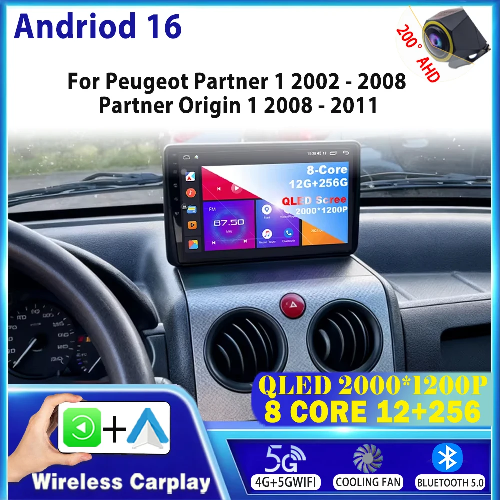 Android 16 Wireless Carplay para Peugeot Partner 1 2002 - 2008, Radio GPS para Auto, Reproductor Multimedia, Bluetooth, 5G+WiFi, DSP, Estéreo 1