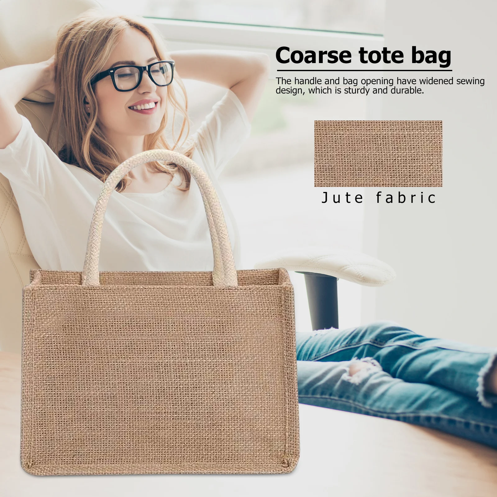 Sackleinen-Jute-Einkaufstasche, Vintage, wiederverwendbar, Lebensmittelgeschäft, Hochzeit, Geburtstag, Geschenktasche, handgefertigte Leinentaschen, tragbare Damenhandtaschen – Detail 5