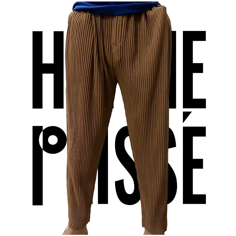 

Miyake Original Pleated Pants Men's 2024 Summer Casual Drape Tapered Nine-minute Pants Drawstring Radish Small Leg Casual Pants