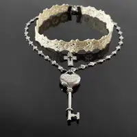 Y2K – collier ras du cou en dentelle blanche pour femmes, bretelles croisées, clé, chaîne en cœur doux et Cool, Double couche, bijoux de fête à la mode, cadeau 4