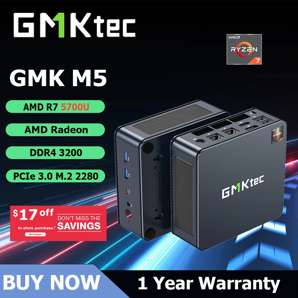 

GMKtec M5 AMD R7 5700U Mini PC 8-core 16-thread 16/32GB DDR4 512GB/1TB SSD Mini Computer PC Mini Desktop Win 11 Pro Computer PC