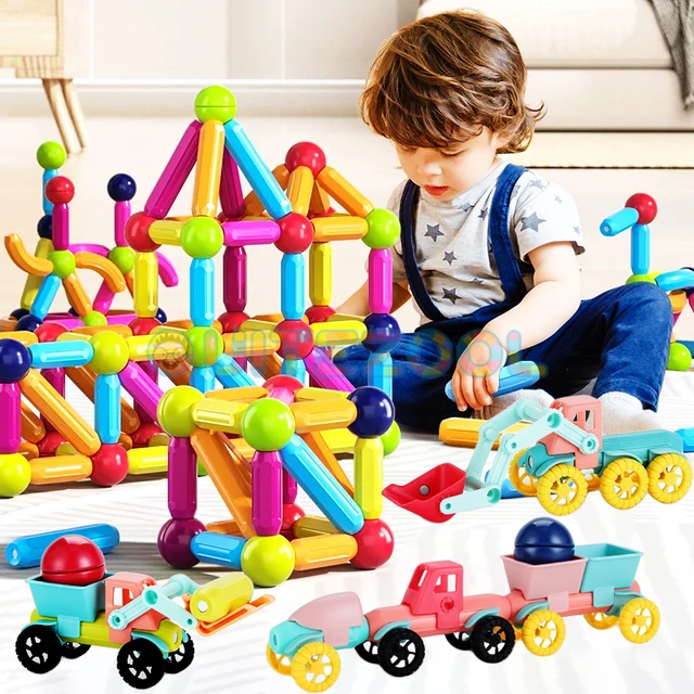 Kids Magnetic Construction Set Magnetic Balls Stick Engineering Vehicle Building Blocks Montessori Educational Toys for Children 2