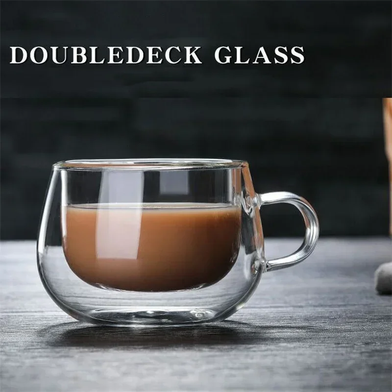 Glass Mug 150-350ml Heat Resistant High Borosilicate Double Wall Coffee Cup with Handle Milk Water Cup Clear Gift
