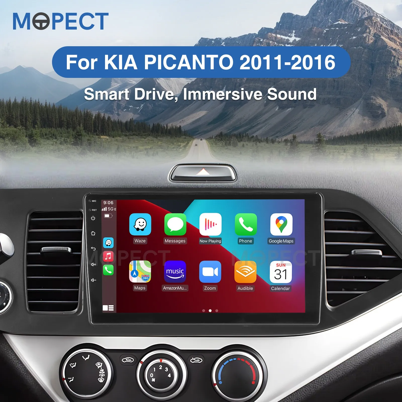 MOPECT 4+64G/128G Autoradio für KIA Picanto 2011-2016, kabelloses CarPlay, Android Auto-Multimedia-Stereo, WIFI, GPS, Radio, FM/RDS – Detail 2