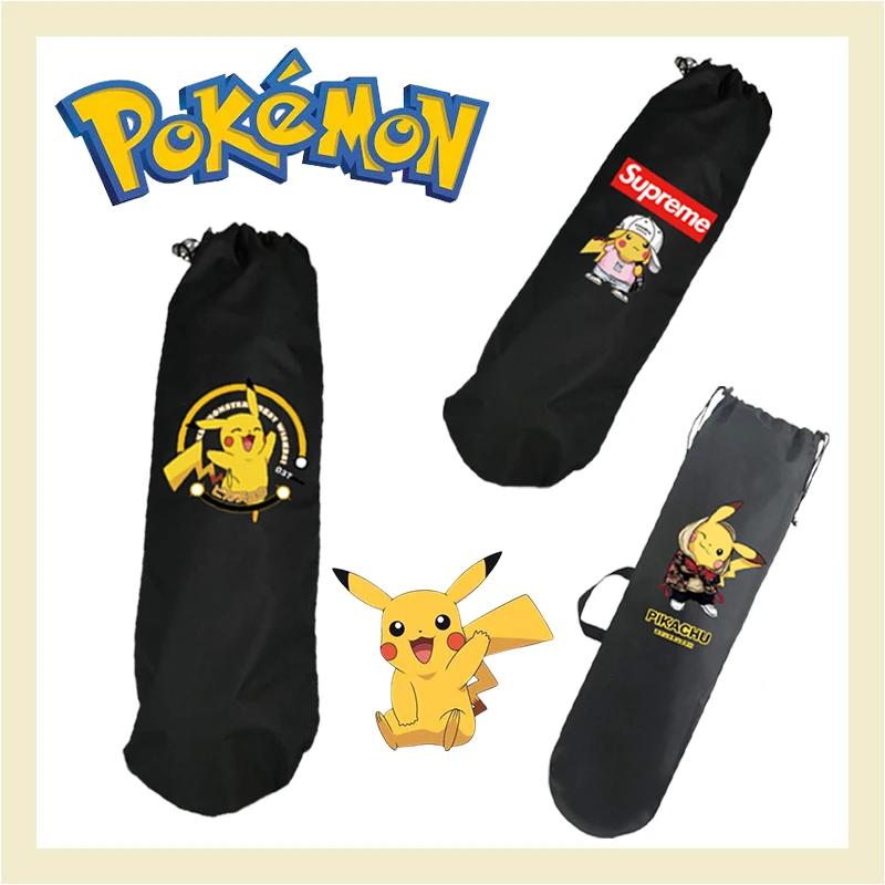 Pokemon Pikachu Skateboard Carrying Handbag Cartoon Anime One-shoulder  Skateboard Balance Scooter Storage Cover Waterproof Bag